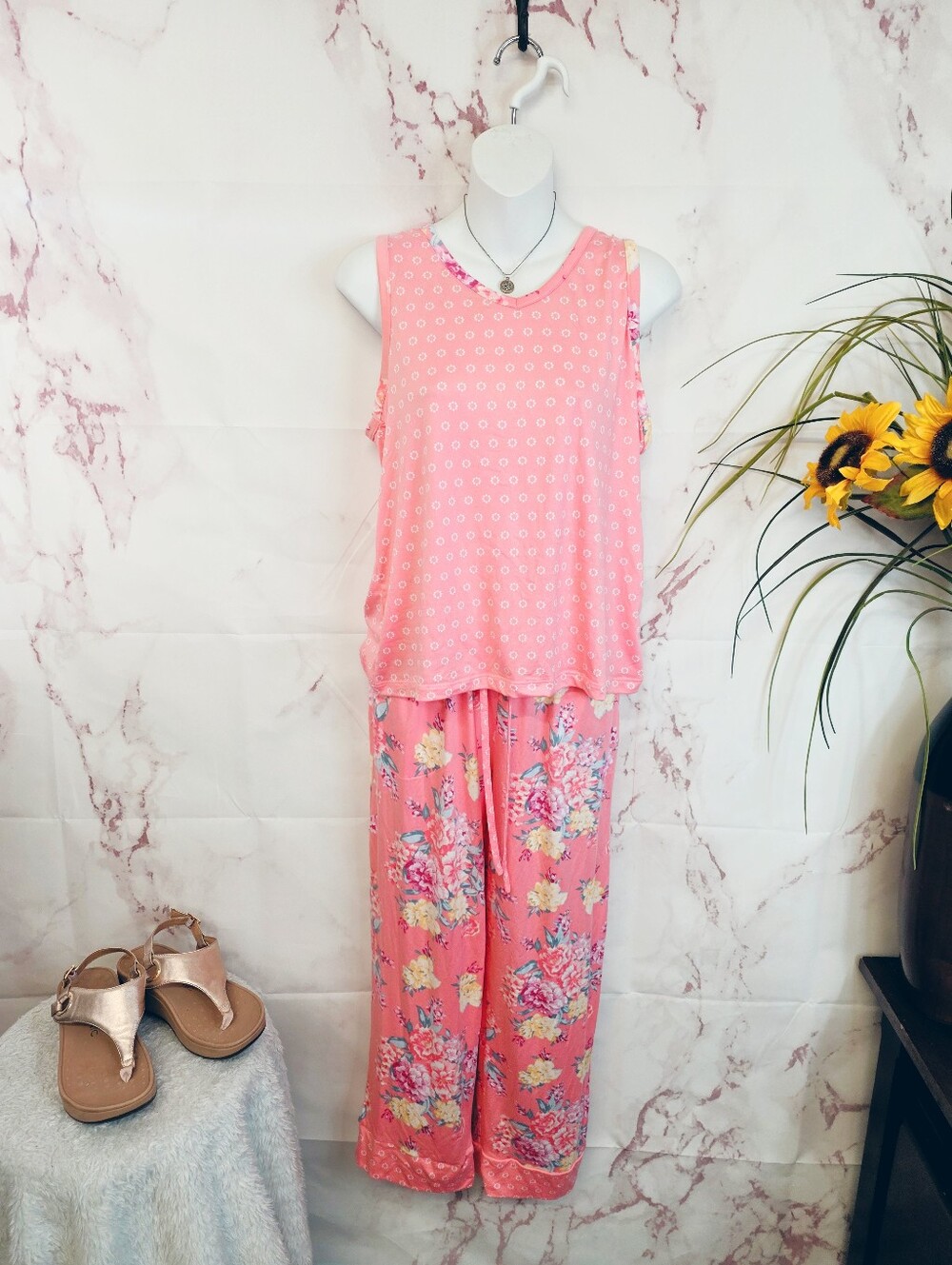 Flora Nikrooz Pink Floral Pajama Set Size Small Soft Stretch Lounge Sleepwear - Picture 3 of 8